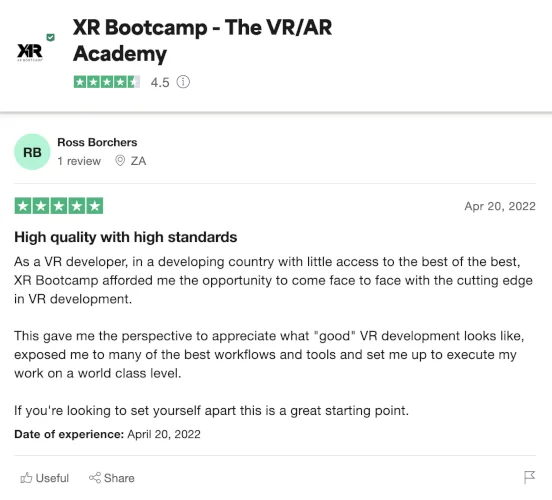 Check XR Bootcamp's Trustpilot page for more reviews on learning XR development
