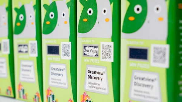 Greatview® Discovery adds a scratch-and-reveal silver masking ink which covers variable content // Greatview Aseptic Packaging Service GmbH
