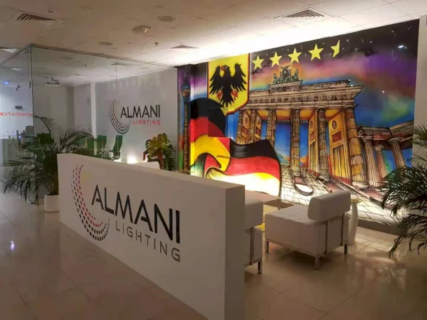 Waiting area in the ground floor of Almani Lighting branch in Dubai.