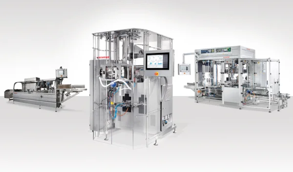 Machines for the whole packaging process: Dosing, VFFS, end of line and cartoning. 