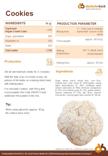 TopSweet Vegan Cream Cake - application recipe for cookies // DeutscheBack GmbH & Co. KG