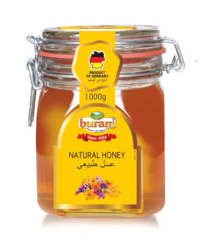 Naural Honey with comb 1000g in glass jar // Buram Honey Germany