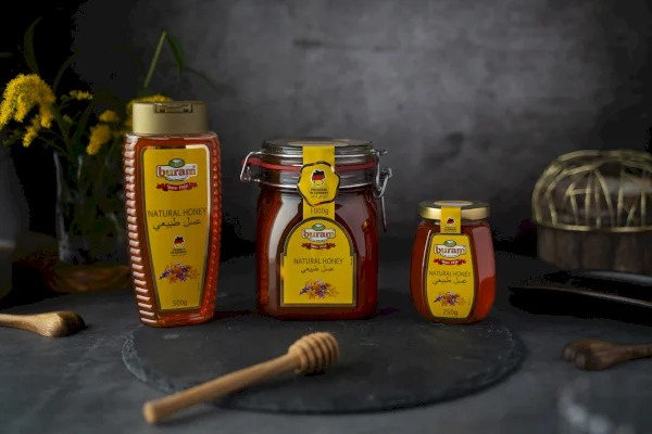 1kg + 250g Natural Honey in glass jar; 500g squeeze bottle // Buram GmbH
